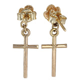 18K Yellow Gold Diamond Cut Shell Cross Dangle Charm Earrings