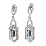 14k White Gold Sapphire And Diamond Art Deco Style Drop Earrings