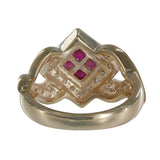 14K Yellow Gold Ruby Cluster Diamond Invisible Setting Millgrain Twisting Band Ring