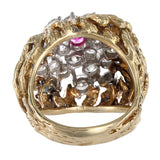 18k Yellow Gold Openwork Diamond Cluster Cocktail Ring