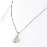 10K White Gold Pearl And Diamond Wheat Chain Link Dainty Necklace