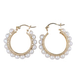 14K Yellow Gold And Pearls Hoop Earrings