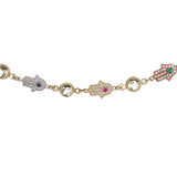 14K Tri-Tone Gold Synthetic Emerald, Ruby, Sapphire And Cubic Zirconia Hamsa Shambala Bracelet