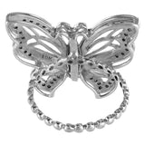 10K White Gold Black Diamond Butterly Open Work Milgrain Cocktail Ring 0.32Ctw