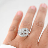 14K White Gold Diamond Vintage Cluster Ring 1.04Ctw