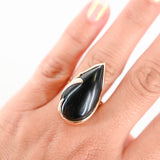 14K Yellow Gold Wrapped Onyx Pear Teardrop Onyx Cocktail Ring