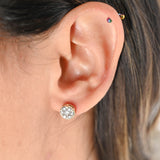 14k Yellow Gold Cluster Diamond Single Stud