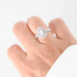 Anillo de diamantes en forma de pera con doble engaste de oro blanco de 14 k, 075 quilates