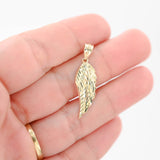 14K Yellow Gold Diamond-Cut Wing Charm Pendant 1.25"