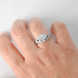 14K White Gold Diamond Princess-Cut Solitaire Halo Accents Engagement Ring