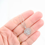 18K White Gold Diamond Cluster Heart Shape Pendant With Dainty Box Link Necklace 0.81Ctw