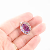 14K White Gold Amethyst Cabochon With Brilliant Faceted Pavillion Pendant