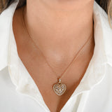 14k Rose Gold Diamond Heart Charm Rolo Link Chain Necklace 0.73Ctw