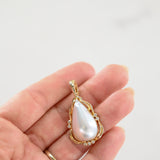 14K Yellow Gold Diamond Teardrop Pearl Charm Pendant