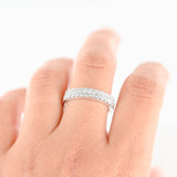 14K White Gold Diamond 2-Row Cluster Wedding Band Ring 0.96Ctw