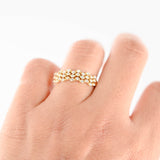 18K Yellow Gold Diamond Three Row Hexagonal Honeycomb Setting 2-Prong Set Ring