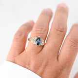 14K Yellow Gold Sapphire Marquise Cut And Diamonds Vintage Ring