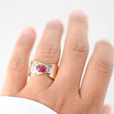 14K Yellow Gold Ruby And Diamond Cocktail Vintage Ring