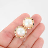 14K Yellow Gold Mabe Button Peal Stud Earrings