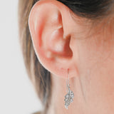 14K White Gold Diamond Milgrain Leaf Drop Earrings