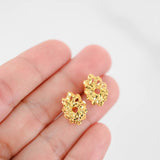 22K Yellow Gold Oval Diamond-Cut Woven Pattern Stud Earrings