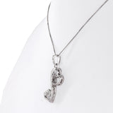 925 Silver Diamond Doble Heart Charm Box Link Chain Necklace