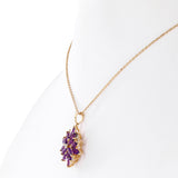 14K Yellow Gold Amethyst And Diamond Flower Charm Rolo Link Necklace