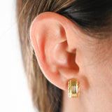 21K Yellow Gold Diamond-Cut Grooved Cuff Earrings