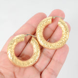 18K Yellow Gold Chubby Tube Textured Hollow Hoops Earrings