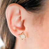 18K Yellow Gold Diamond Guilloche Diamond-Cut Lily Rope Border Stud Earrings