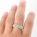 14K White Gold Yellow And White Fancy Diamonds Cluster Ring 0.51Ctw