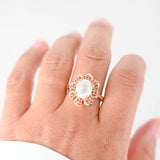 14K Yellow Gold Opan And Pink Sapphire Cocktail Ring