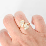 18k Yellow Gold Twin Heart Cubic Zirconia Cocktail Ring