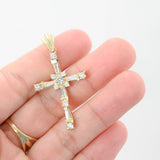 14K Yellow Gold Diamond Baguette and Round Cut Incrusted Cross Pendant