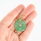 14K Yellow Gold Diamond and Jade Disc Pendant