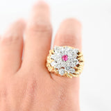 18k Yellow Gold Openwork Diamond Cluster Cocktail Ring