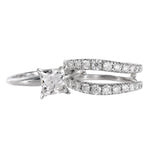 14K White Gold Diamond Princess-Cut Ring And Jacket Wedding Band Ring Set 1.67Ctw