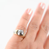 14K Two-Tone Gold Tahitian Black Natural Pearl Cocktail Ring