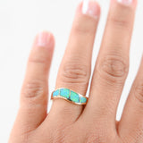 18K Yellow Gold Fire Opal Inlay Wavy Band Ring