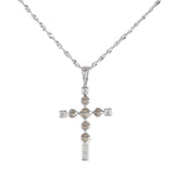 10K White Gold Diamond And Pearls Cross Pendant Baby Rope Link Chain Necklace