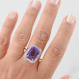 10K Yellow Gold Amethyst Diamond Halo Cocktail Ring