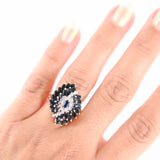 10K Yellow Gold Diamond And Sapphire Cluster Cocktail Ring 4.03Ctw