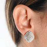 18K Two-Tone Gold Diamond Cluster Vintage Cocktail Earrings 2.91Ctw