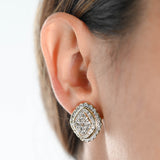 18K Two-Tone Gold Diamond Cluster Vintage Cocktail Earrings 2.91Ctw