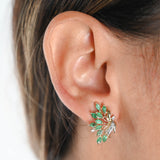 14K Yellow Gold Diamond And Emerald Vintage Cocktail Earrings