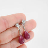 14K White Gold Diamond Ruby Teardrop Earrings