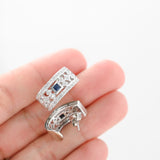 14k White Gold Diamond And Sapphire Huggies Earrings