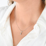 14K White Gold Diamond-Cut Ball Chain With Dainty Triangle Diamond Pendant Necklace