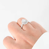 Anillo de diamantes en forma de pera con doble engaste de oro blanco de 14 k, 075 quilates