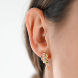 18K Yellow Gold Diamond Leaf Drop/Dangle Earrings 0.90Ctw